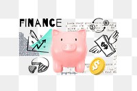 Finance word png, piggy bank remix, transparent background