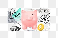 Piggy bank png, finance doodle remix, transparent background