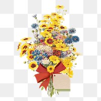 Yellow flower bouquet png, note paper collage, transparent background