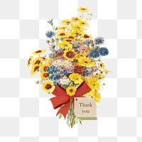 Thank you png greeting, aesthetic flower bouquet collage art on transparent background