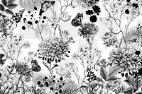 Vintage flower png black and white botanical, transparent background