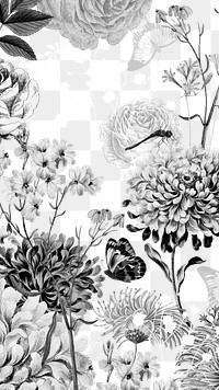 Monotone flower png black and white botanical, transparent background