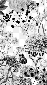 Monotone flower png black and white botanical, transparent background