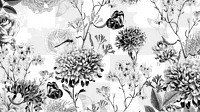 Monotone flower png black and white botanical, transparent background
