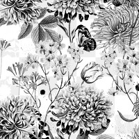 Monotone flower png black and white botanical, transparent background