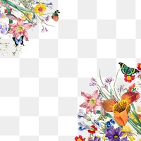 Spring flower border png, transparent background