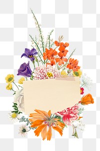 Note paper flower bouquet png, transparent background
