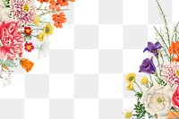 Vintage colorful flowers png border, transparent background