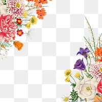 Vintage colorful flowers png border, transparent background