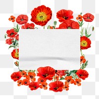 Note paper png , poppy flowers collage, transparent background