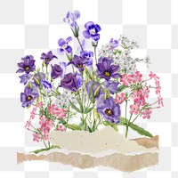 Aesthetic purple flower png, paper collage element, transparent background