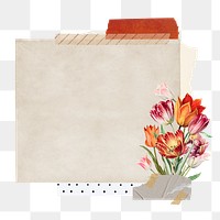 Note paper png badge, Summer flowers collage, transparent background