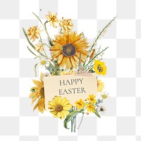 Happy Easter png greeting, aesthetic flower bouquet collage art on transparent background