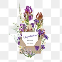 Congratulations png greeting, aesthetic flower bouquet collage art on transparent background