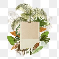 Tropical palm leaf png, note paper collage, transparent background
