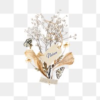 Nature png word, Autumn flower bouquet collage art on transparent background