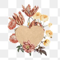 Vintage heart paper png, pink flower collage, transparent background