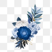 Blue peony flower png element, transparent background