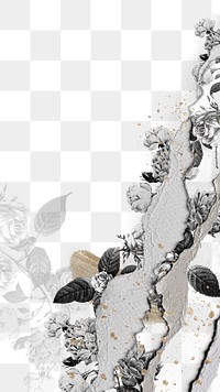 Floral ripped paper png border, transparent background