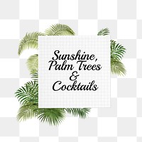 Sunshine, palm trees png quote, aesthetic collage art on transparent background