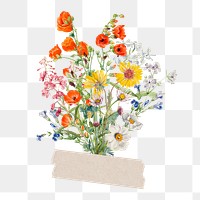 Spring flower bouquet png washi tape, journal collage element, transparent background