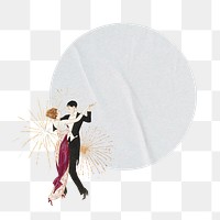 Vintage dancing png couple, paper badge, celebration, transparent background. Remixed by rawpixel.