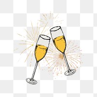 Clinking champagne glasses png fireworks, celebration, transparent background. Remixed by rawpixel.