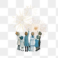 Children watching png fireworks, celebration, transparent background. Remixed by rawpixel.