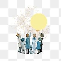 Children watching png fireworks, celebration, transparent background. Remixed by rawpixel.