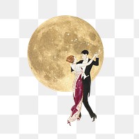 Png Couple dancing under the moon, vintage collage art, transparent background. Remixed by rawpixel.