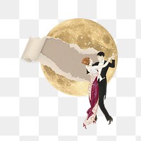 Png Couple dancing under the moon, vintage collage art, transparent background. Remixed by rawpixel.