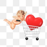 Heart in shopping cart png element, cupid. Remixed by rawpixel.