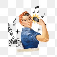 Woman holding png microphone, singer, entertainment, transparent background. Remixed by rawpixel.