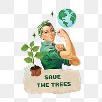 Save the trees png word, collage art on transparent background. Remixed by rawpixel.