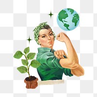 Png environmentalist woman flexing muscle collage art, transparent background. Remixed by rawpixel.