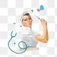 Nurse holding needle png, healthcare, transparent background. Remixed by rawpixel.