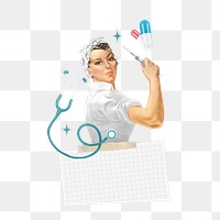 Nurse holding needle png, healthcare, transparent background. Remixed by rawpixel.