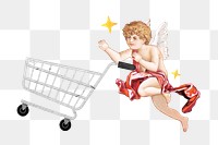 Shopping cupid png element, vintage collage art, transparent background. Remixed by rawpixel.