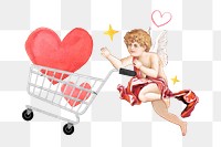 Hearts png shopping cart, cupid, transparent background. Remixed by rawpixel.