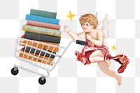 Cupid png buying textbooks, education collage, transparent background. Remixed by rawpixel.