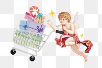 Cupid shopping png gifts, celebration graphic, transparent background. Remixed by rawpixel.