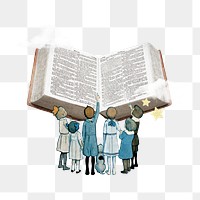 Children png  reading textbook, education, transparent background. Remixed by rawpixel.