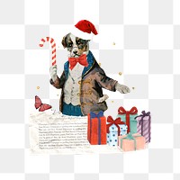 Vintage dog Christmas png, collage art on transparent background. Remixed by rawpixel.