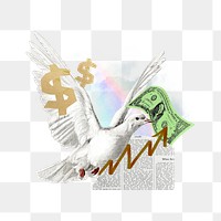 Stock price increase png, bird with money collage, transparent background. Remixed by rawpixel.