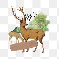 Stag deer png  note paper, wild animal collage art, transparent background