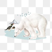 Polar bear png penguins, global warming collage art, transparent background