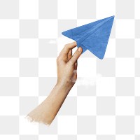 Hand png holding paper plane, travel, transparent background. Remixed by rawpixel.