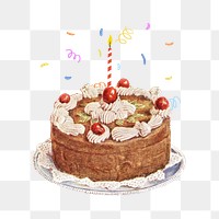 Vintage birthday cake png, celebration, transparent background. Remixed by rawpixel.