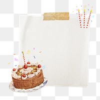 Birthday cake png note paper, celebration, transparent background. Remixed by rawpixel.