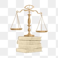 Scale of justice png, books, legal, transparent background. Remixed by rawpixel.